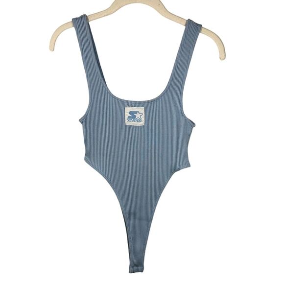 Zara X Starter Blue Ribbed High Waist Sleeveless Knit Bodysuit Women's Large - Picture 2 of 7